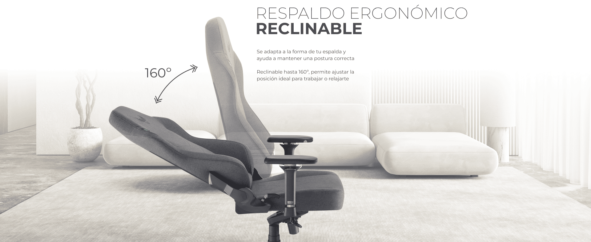 Respaldo ergon&oacute;mico reclinable a 160&deg; para ajustar la postura